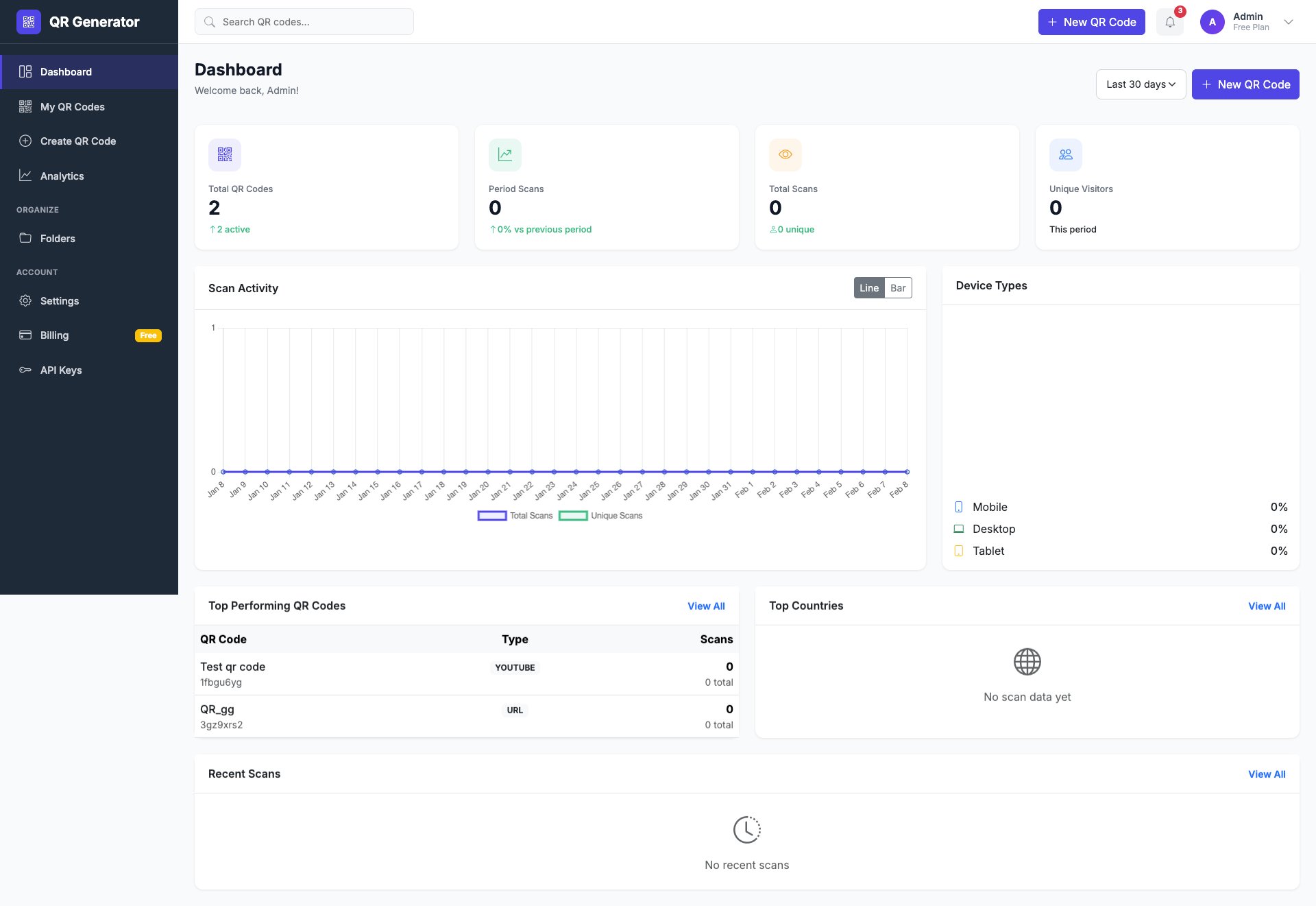 QR Code Platform interface